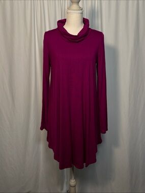Azules Long Sleeve Cowl Neck Swing Dress - Magenta